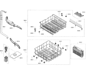 Baskets Assy Diagram and Parts List for SHE3AR52UC 07 Bosch Dishwasher