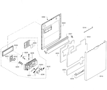 Door Assy Diagram and Parts List for SHE55R55UC 64 Bosch Dishwasher