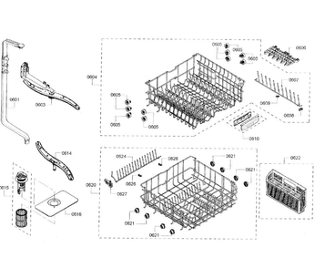 Baskets Diagram and Parts List for SHE3AR72UC 07 Bosch Dishwasher