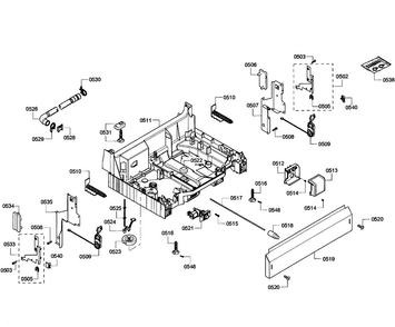 Base Assy Diagram and Parts List for SHE43P02UC 64 Bosch Dishwasher