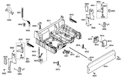 Base Assy Diagram and Parts List for SHE43C02UC 46 Bosch Dishwasher