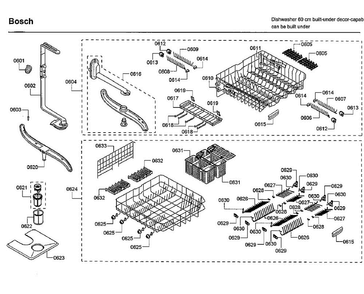 Baskets Diagram and Parts List for SHE66C02UC 47 Bosch Dishwasher