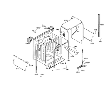 Tub Diagram and Parts List for SHX43M02UC 48 Bosch Dishwasher