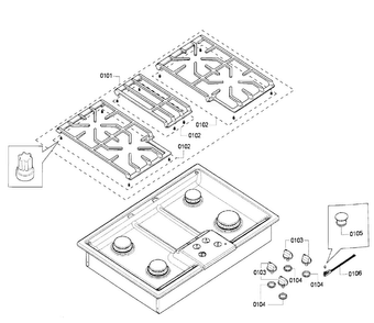 Grates Diagram and Parts List for NGM5054UC 03 Bosch Cooktop