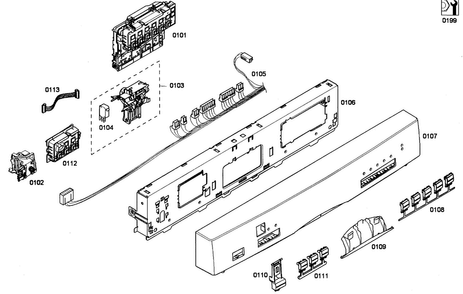 Control Panel Diagram and Parts List for SHE55M15UC 59 Bosch Dishwasher