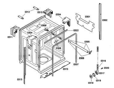 Cabinet Diagram and Parts List for SHE33M02UC 53 Bosch Dishwasher