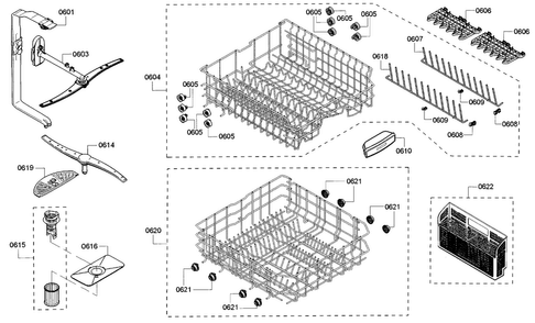 Rack Diagram and Parts List for SHE53T56UC 07 Bosch Dishwasher