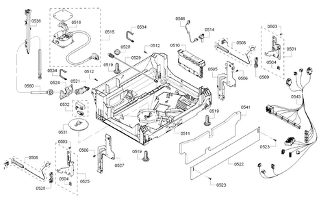 Base Diagram and Parts List for SHX53T55UC 07 Bosch Dishwasher