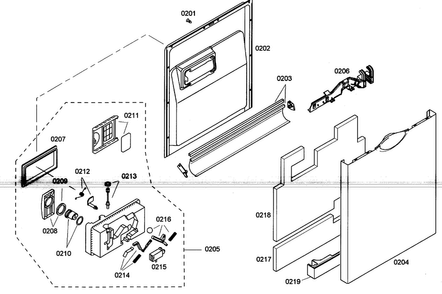 Door Assy Diagram and Parts List for SHE33M06UC 48 Bosch Dishwasher