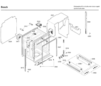 Frame Diagram and Parts List for SHE65P05UC 60 Bosch Dishwasher