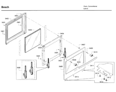 Door Diagram and Parts List for HBN5451UC 03 Bosch Wall Oven