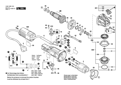 Page 1 Diagram and Parts List for GWX10-45E 3601GB1010 Bosch Angle Grinder
