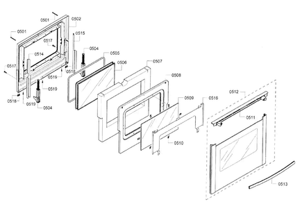 Door Diagram and Parts List for HEI7052U 09 Bosch Range