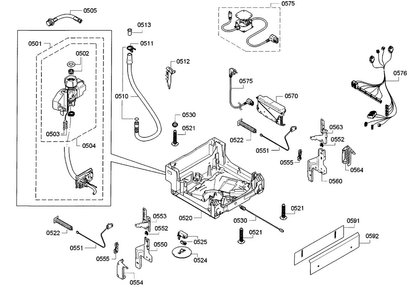 Base Diagram and Parts List for SPE5ES55UC 30 Bosch Dishwasher