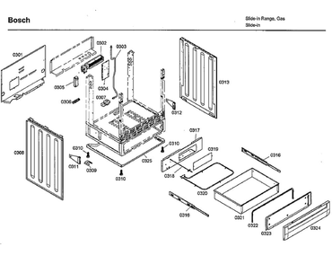 Cabinet/Drawer Diagram and Parts List for HDI7282U 02 Bosch Range