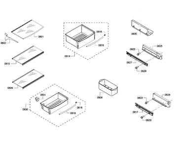Shelfs 1 Diagram and Parts List for KBUDT4255E 05 Thermador Refrigerator