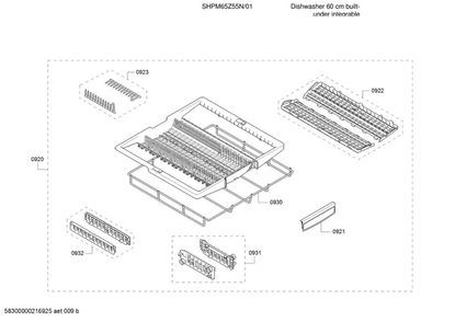 Cutlery Drawer/Flip Trays Diagram and Parts List for SHPM65Z55N 01 Bosch Dishwasher