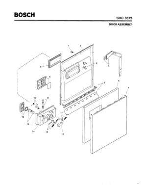 02 - DOOR ASSEMBLY Diagram and Parts List for SHU3012  Bosch Dishwasher