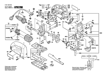 Section 1 Diagram and Parts List for GST100BCE 0601589838 Bosch Jig Saw