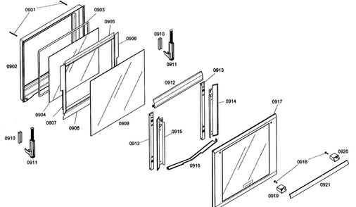 Oven Door Diagram and Parts List for MEM271EB01  Thermador Microwave