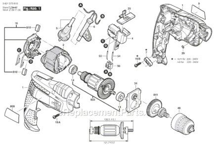 Page A Diagram and Parts List for 1006VSR 3601D73610 Bosch Electric Drill