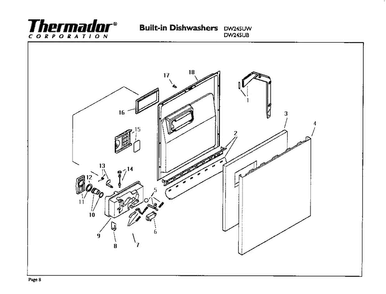 Door Diagram and Parts List for DW245UB  Thermador Dishwasher