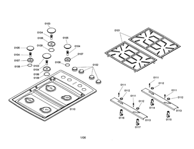 Grate/burner Cap/maintop/jet Holder Diagram and Parts List for NGP742UC 01 Bosch Cooktop