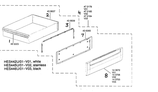 Warming Drawer Assy Diagram and Parts List for HES446U 01 Bosch Range