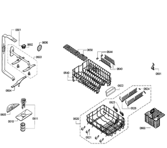 Racks Diagram and Parts List for SPX5ES55UC 26 Bosch Dishwasher