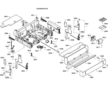 Base Assy Diagram and Parts List for SHX98M09UC 64 Bosch Dishwasher