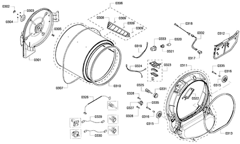 Drum Assy Diagram and Parts List for WTVC533AUS 09 Bosch Dryer