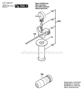 Page B Diagram and Parts List for 11224VSRC 0611259310 Bosch Demolition Hammer