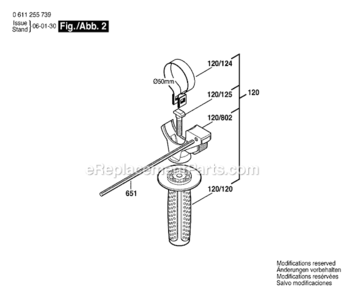 Page B Diagram and Parts List for 11255VSR 0611255739 Bosch Demolition Hammer