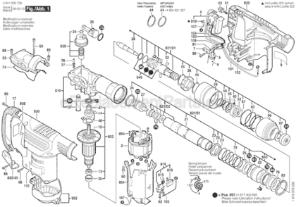 Page B Diagram and Parts List for 11320VS 0611320739 Bosch Demolition Hammer