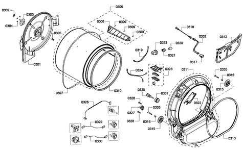 Drum Assy Diagram and Parts List for WTVC553AUC 09 Bosch Dryer