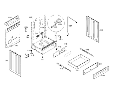 Side Panels/drawer Diagram and Parts List for HGS5052UC 01 Bosch Range