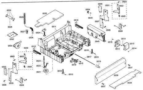 Base Assy Diagram and Parts List for SHX55M02UC 46 Bosch Dishwasher