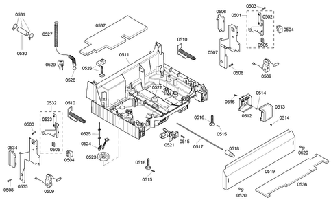 Base Assy Diagram and Parts List for SHE45C02UC 40 Bosch Dishwasher