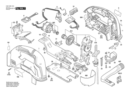 Figure 3 Diagram and Parts List for 3601EB1010 GST18V-60C Bosch Jig Saw
