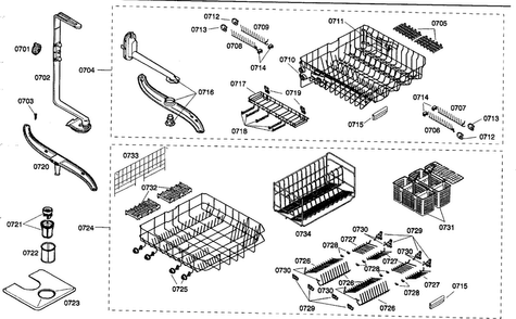 Basket Assy Diagram and Parts List for SHV99A13UC 19 Bosch Dishwasher
