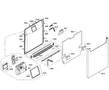 Door Assy Diagram and Parts List for SHE65T52UC 01 Bosch Dishwasher
