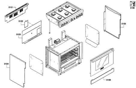 Cabinet Assy Diagram and Parts List for PRL366GH-01  Thermador Range