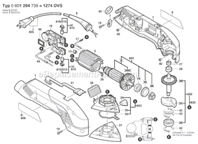 Page A Diagram and Parts List for 1294VSK 0601294739 Bosch Sander Polisher