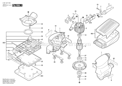 Page A Diagram and Parts List for 1297D 0601297039 Bosch Orbital or Palm Sander
