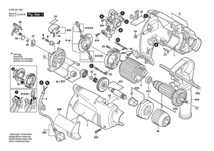 Section 1 Diagram and Parts List for PSB550RE 0603337937 Bosch Hammer Drill