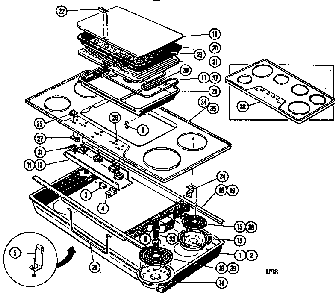 Cooktop Diagram and Parts List for TMH45  Thermador Cooktop
