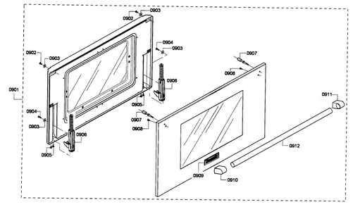 Door Assy Diagram and Parts List for PRL364GDH-01  Thermador Range