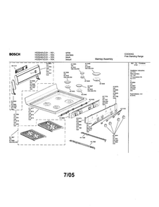 Maintop Assembly Diagram and Parts List for HGS245UC 01 Bosch Range