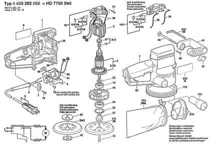 Bosch Hd7750type1 (0603283056) Diagram and Parts List for HD7750 (TYPE 1)(0603283056) Bosch Orbital or Palm Sander