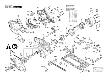 Diagram 1 Diagram and Parts List for GKS18V-57-2 3 601 FC1 200 Bosch Circular Saw